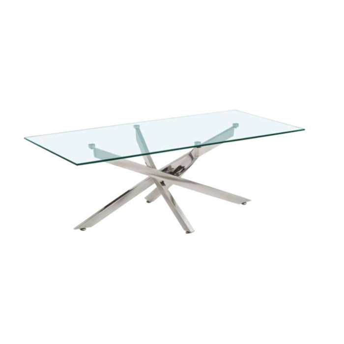 Table basse L. 120 cm en verre trempé et pied en métal chromé - BENTI
