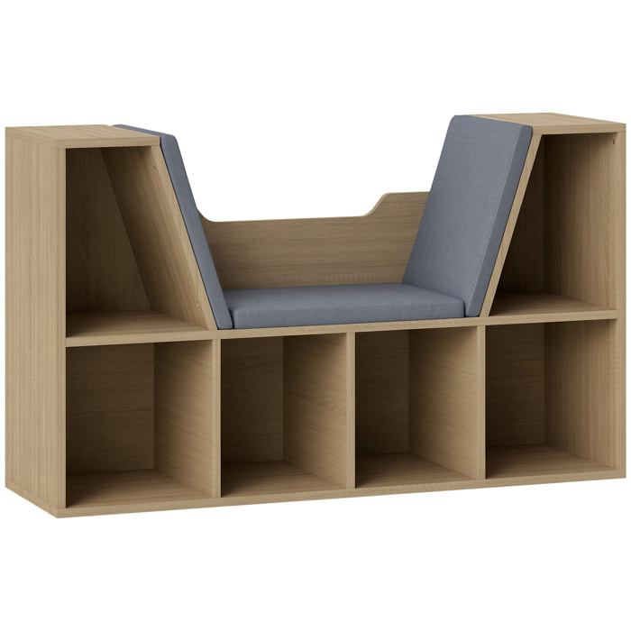 Librería con Asiento Estantería de Libros con 6 Cubos Zapatero con Banco con Cojín Multiusos para Sala de Estar Oficina Dormitorio 102x30x61cm Roble y Gris