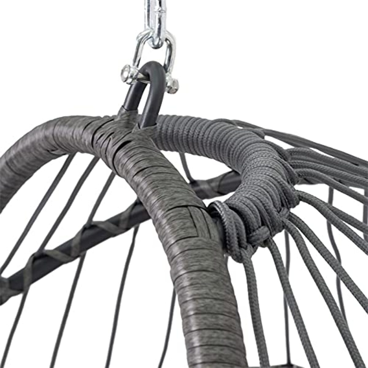 Poltrona Pensile Pieghevole Grigia in Rattan Interno Esterno, Amaca da Giardino Sospesa con Cuscino imbottito incluso