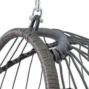 Poltrona Pensile Pieghevole Grigia in Rattan Interno Esterno, Amaca da Giardino Sospesa con Cuscino imbottito incluso