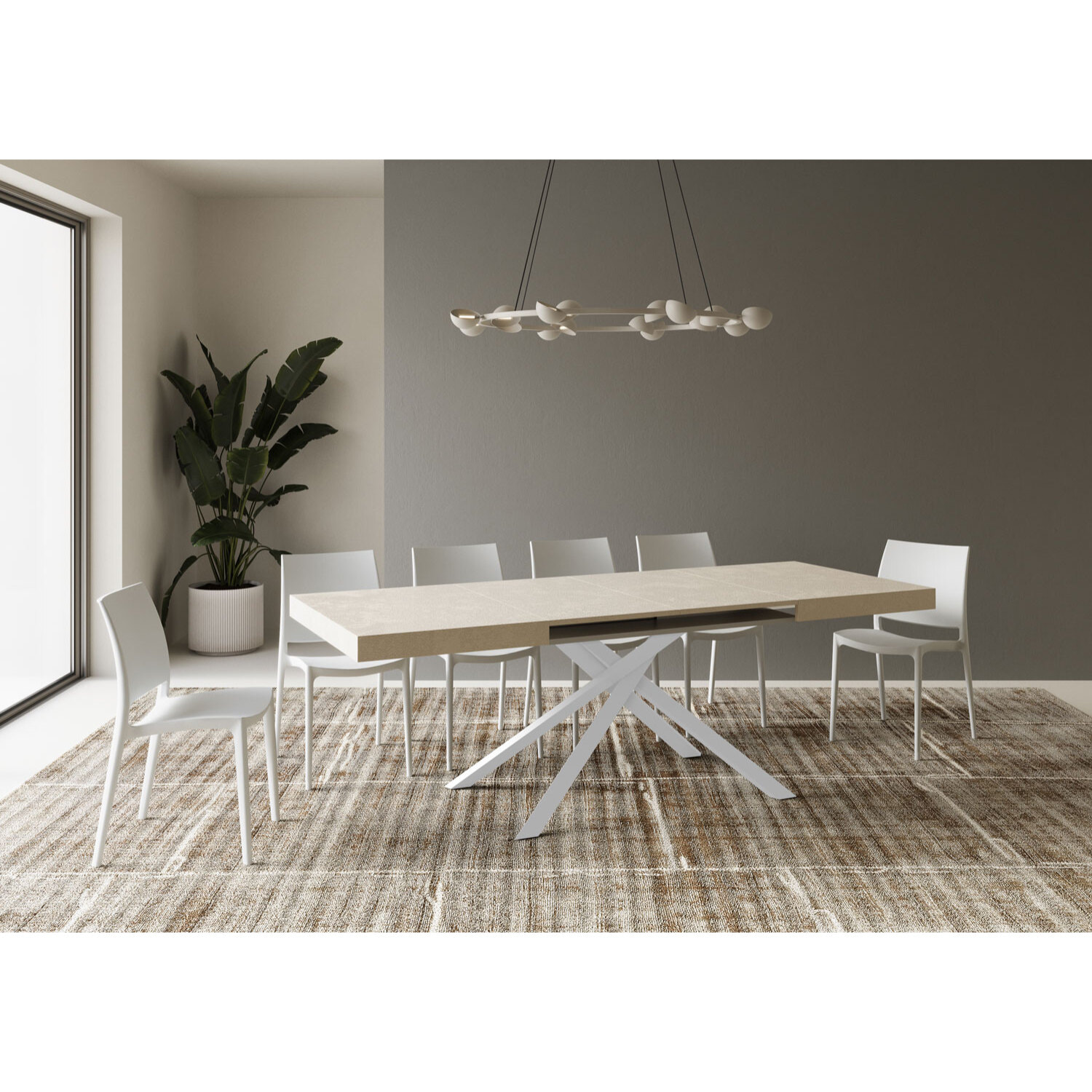 Table extensible 90x120/224 cm Karida cachemire pieds blanc