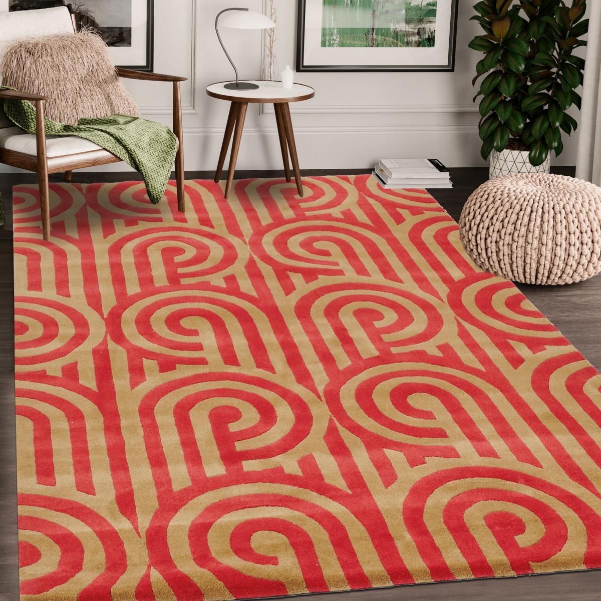 Tapis salon et chambre fait à la main en laine motif seventies