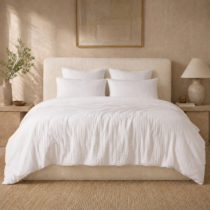 Parure housse de couette unie 100% gaze de coton - ava - blanc pur