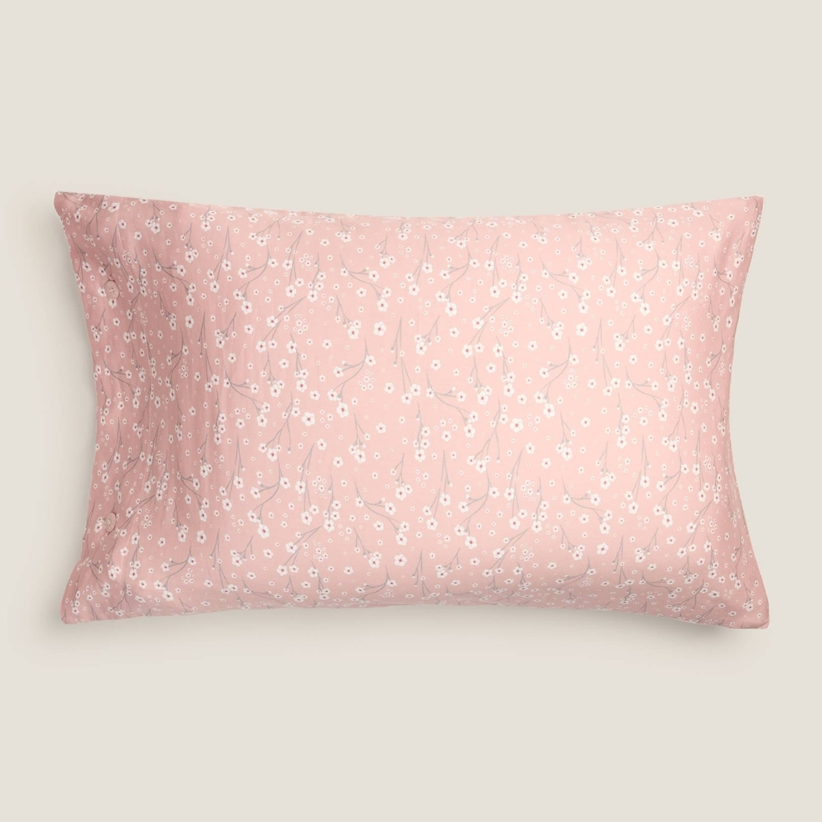 Funda almohada algodón satén flores Muna color rosa