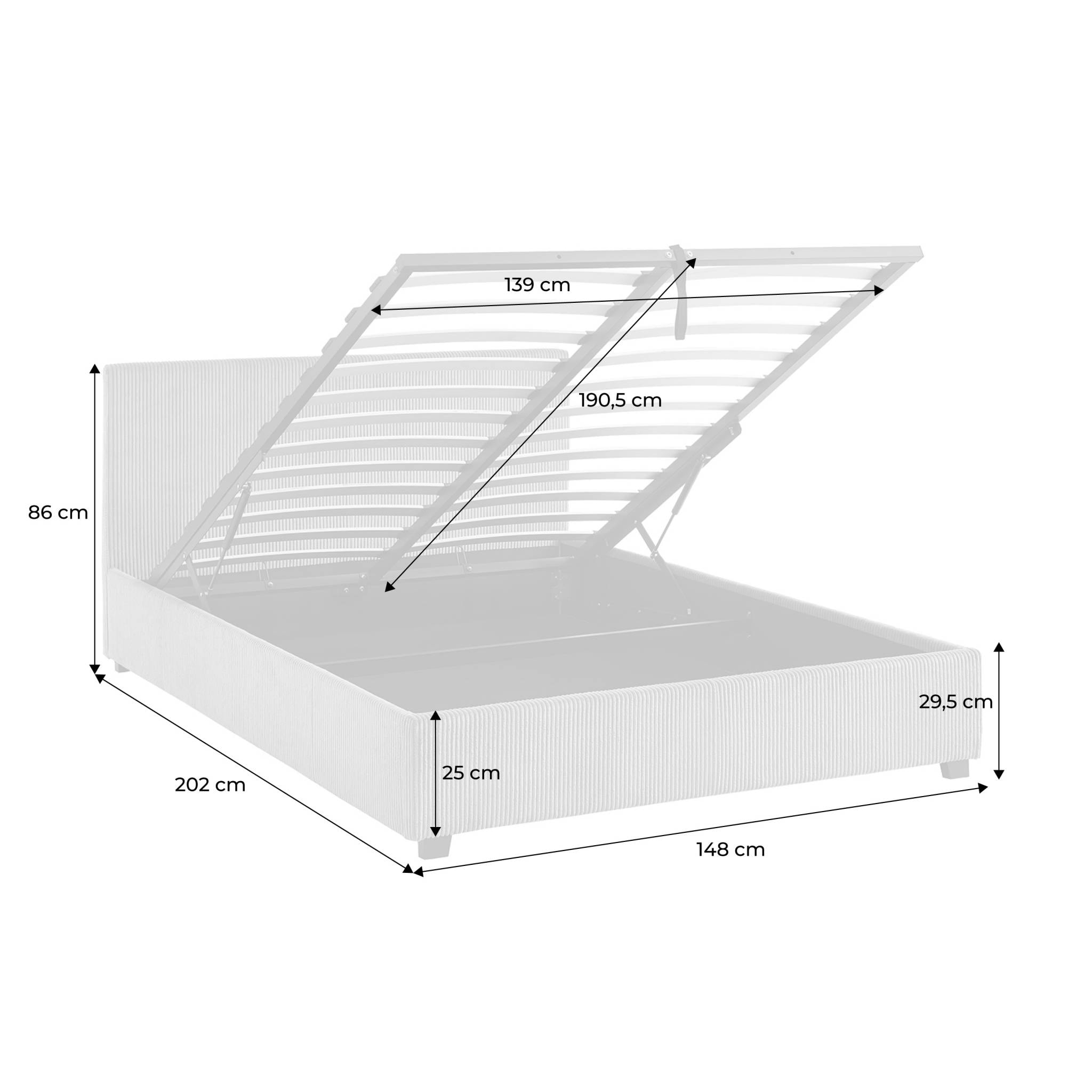 Lit coffre sommier à lattes tête de lit 140 x 190cm velours côtelé (grosse côte) AVALON