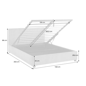 Lit coffre sommier à lattes tête de lit 140 x 190cm velours côtelé (grosse côte) AVALON