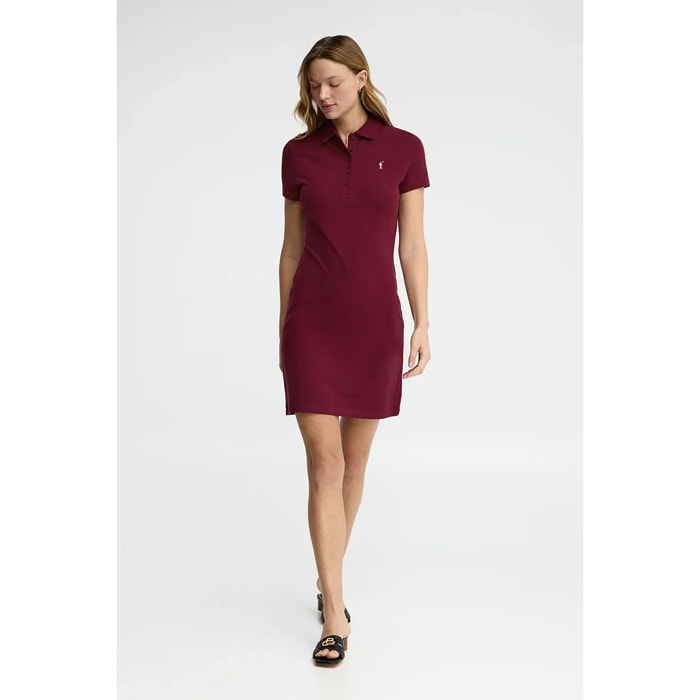 Vestido corto granate de manga corta con cuello polo y logo Rigby Go