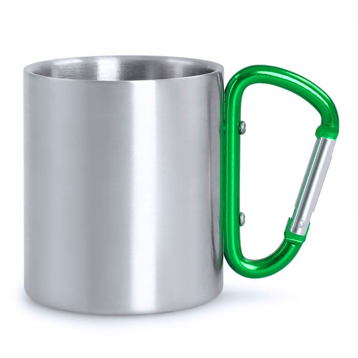 Taza acero inox pequeña 210 ml con asa mosquetón.