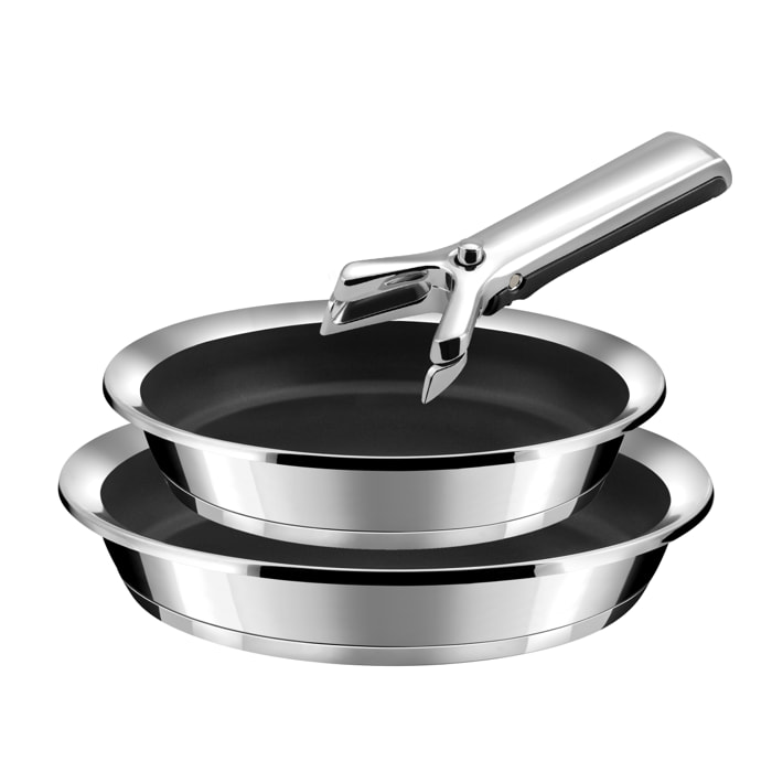 Ycône - Set di 2 teglie Ø 24/28 cm in acciaio inox rivestito con manico estraibile