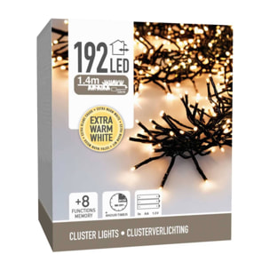 guirnalda de 192 luces led blanco extra cálido con 8 funciones y temporizador - 1,4 metros