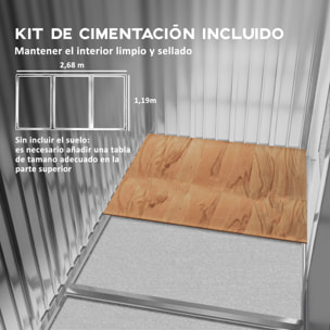 Caseta de Jardín Exterior 3,2 m² 280x130x172 cm Cobertizo de Jardín Exterior con Puerta Corredera Techo Inclinado Base Refuerzo (Suelo NO Incluido) y 2 Ventanas Gris Claro