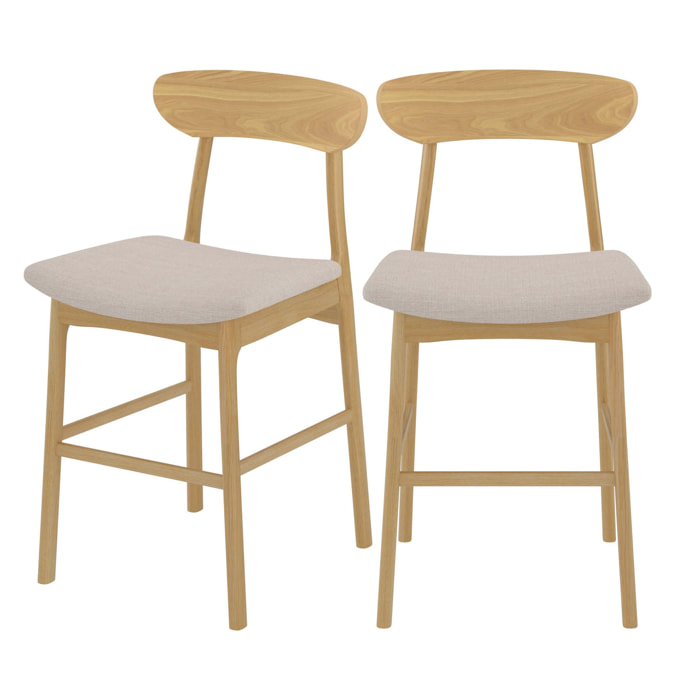 Chaise de bar mi-hauteur Lana en tissu beige et bois 66 cm (lot de 2)