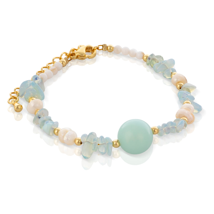 Maia Pulsera de perlas naturales con cuenta central estilo Bodhi y cierre de mosquetón.