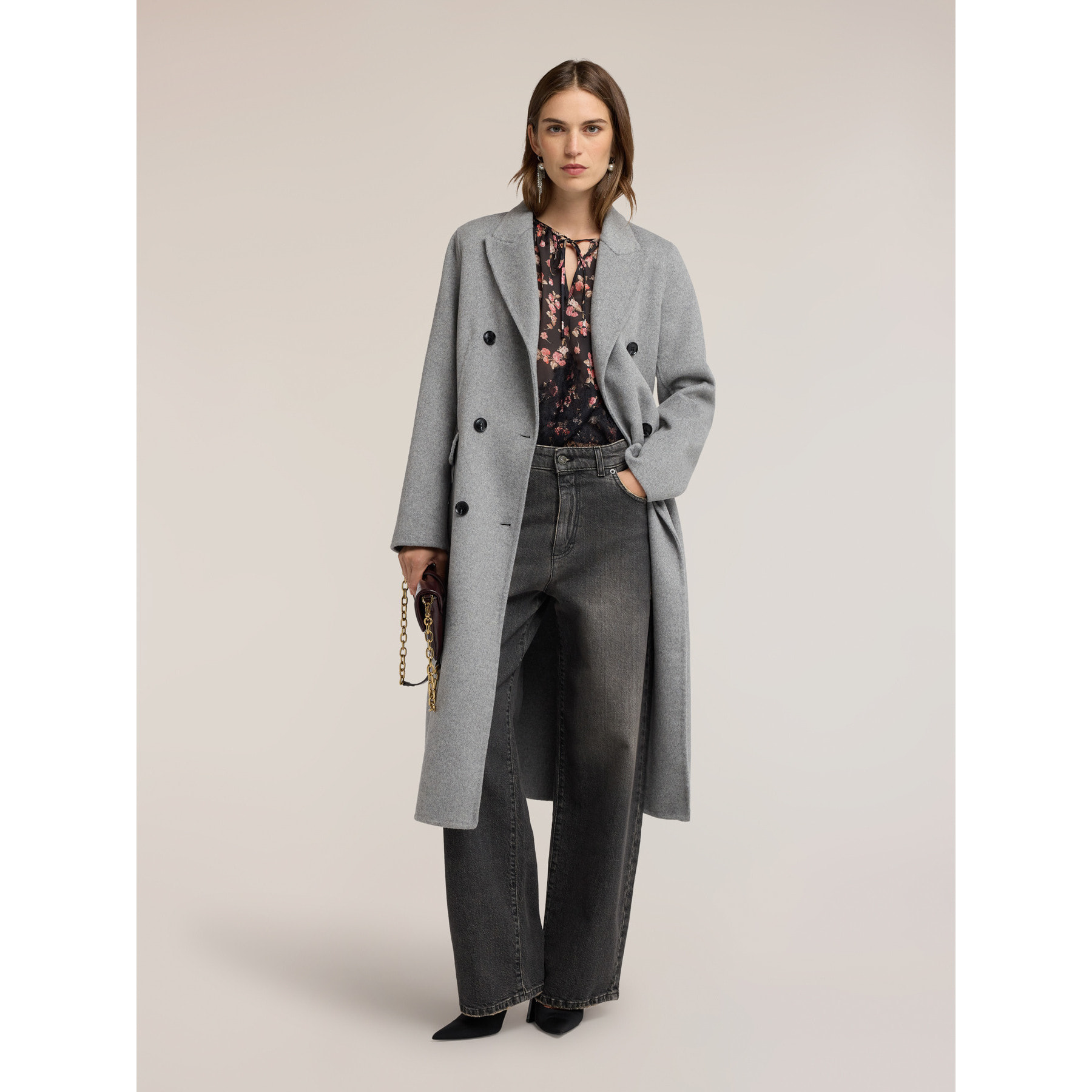 Motivi - Cappotto cinturato doppiopetto in misto lana - Grigio