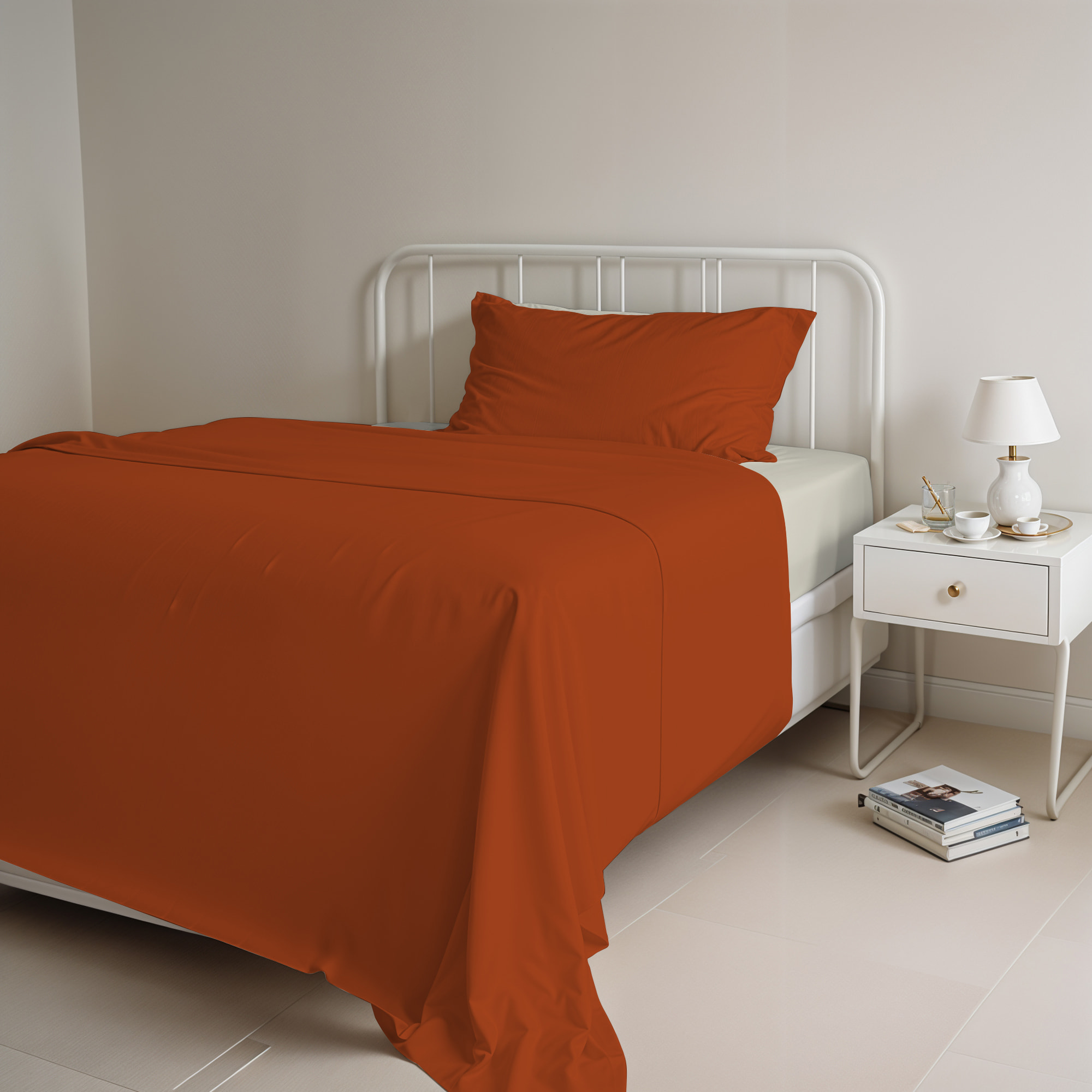 COMPLETO LETTO NATURAL COLOR, 100% COTONE - PIAZZA E MEZZA