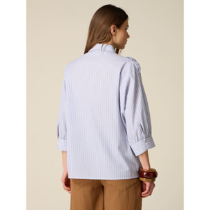 Oltre - Camicia over in popeline con volant - Azzurro