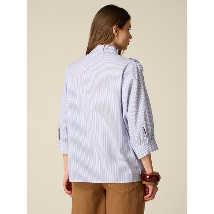 Oltre - Camicia over in popeline con volant - Azzurro