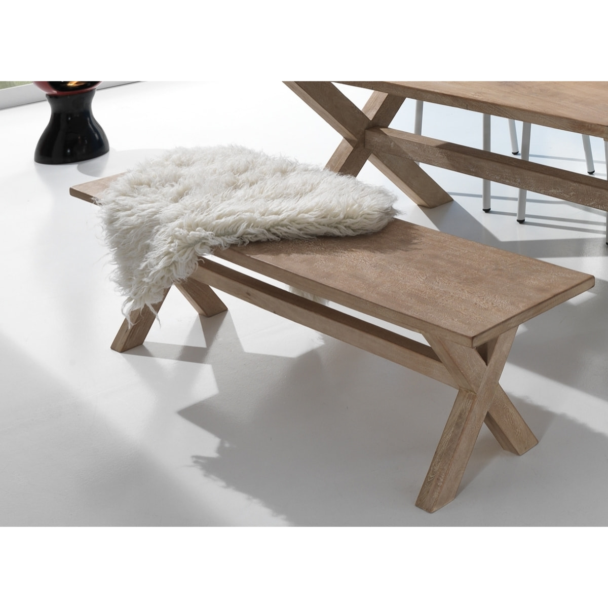Banc en bois massif de manguier Tomasucci AVIGNONE, intérieur et extérieur, 160 x 35,5 x 44,5 cm