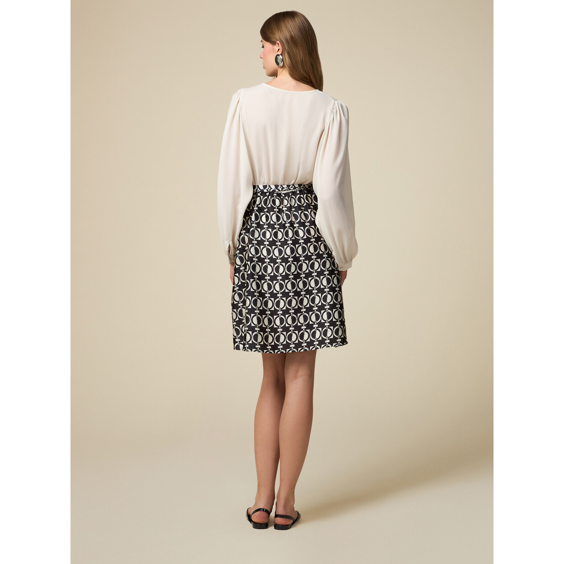 Oltre - Dress with patterned skirt - Blanco