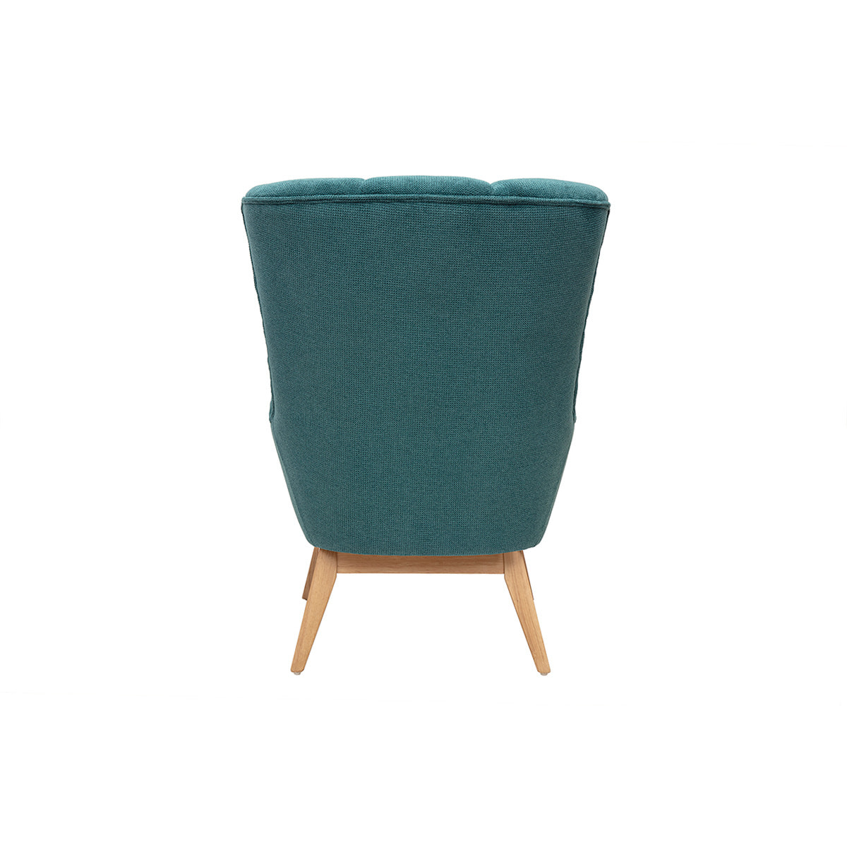 Fauteuil scandinave en tissu chenille bleu canard et bois clair BRODY