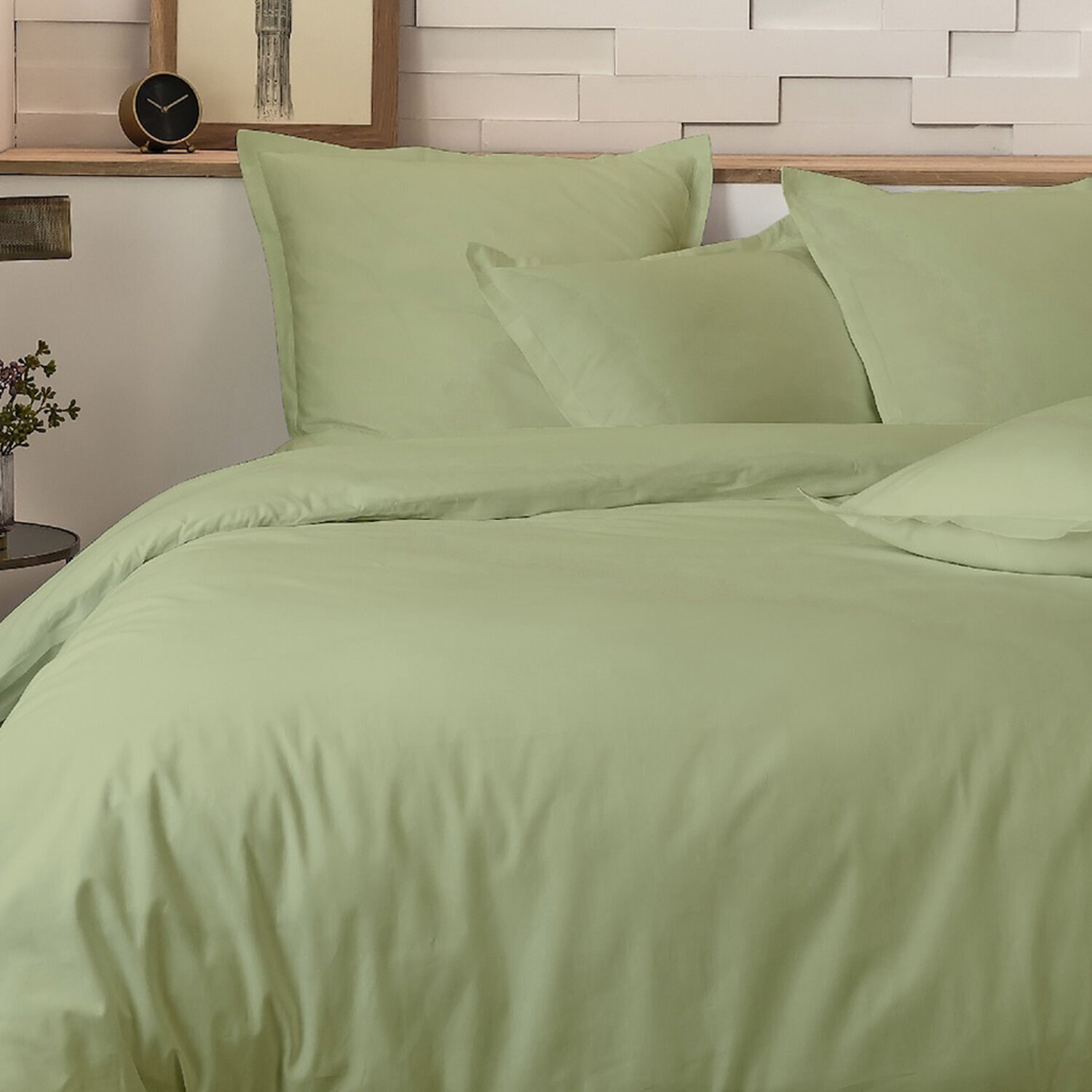 Parure housse de couette unie 100% percale de coton - mura - sauge