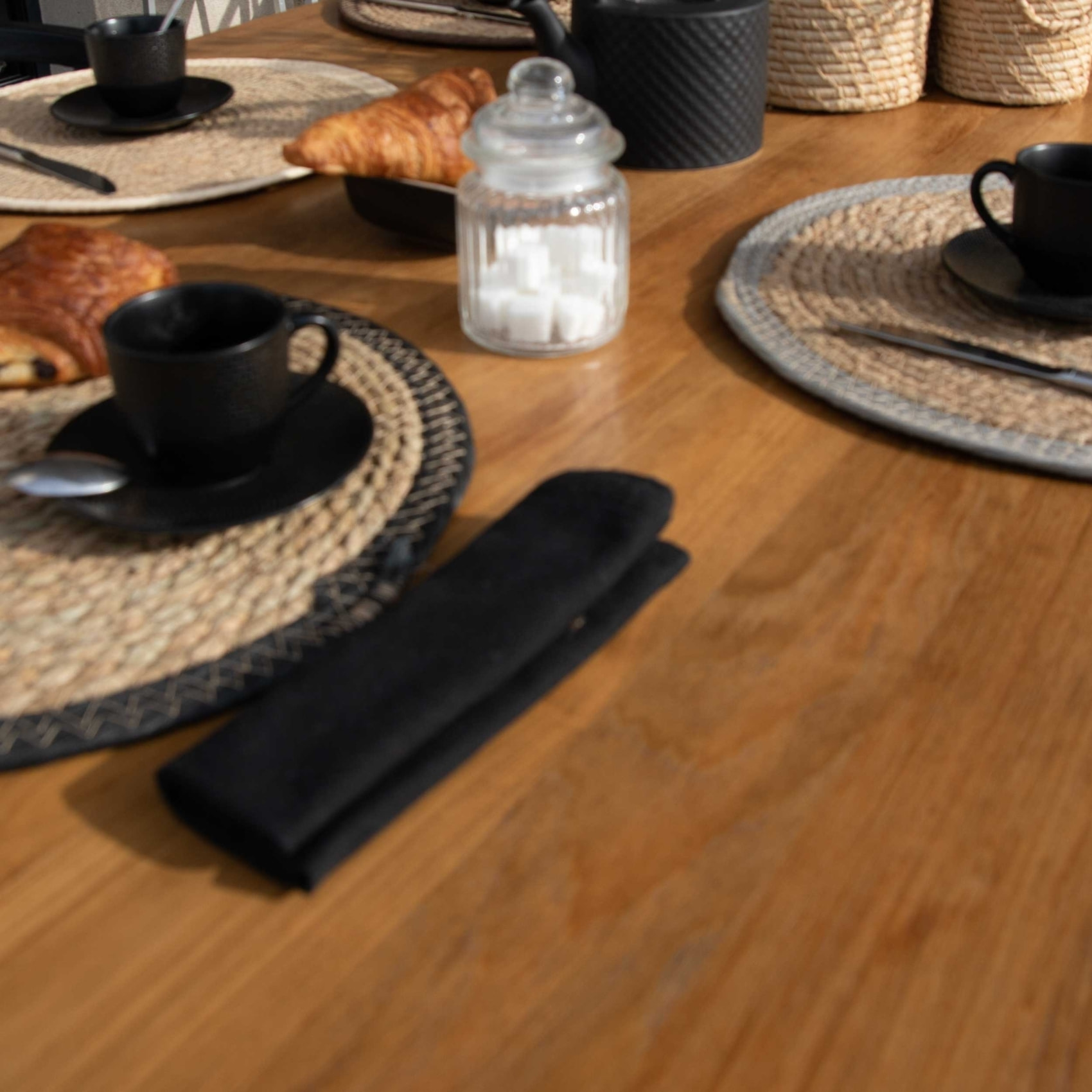 Set de table rond en jute rigide tressée - Noir