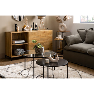 Buffet industriel en bois manguier massif et métal noir 2 portes L145 cm YPSTER