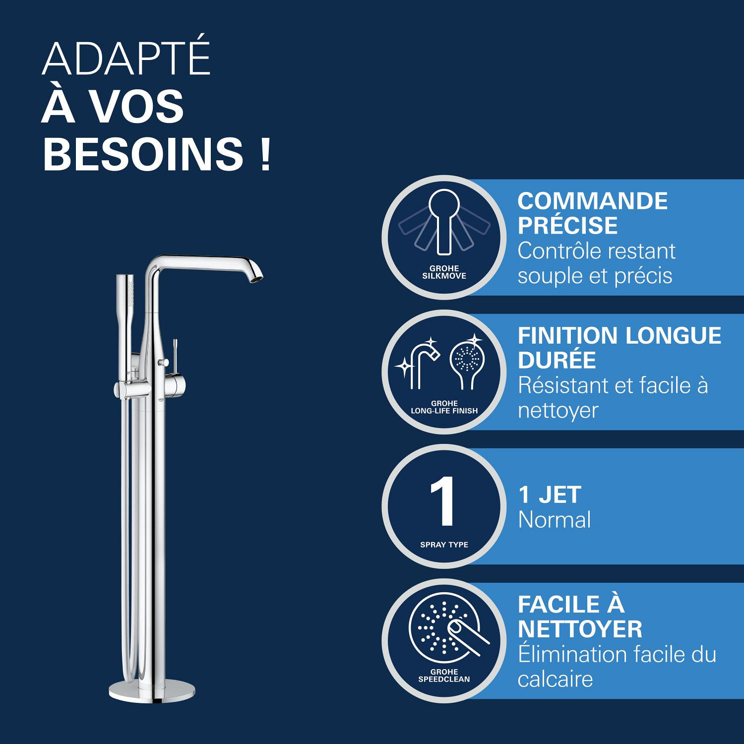 Mitigeur Essence Bain/Douche pour baignoire îlot