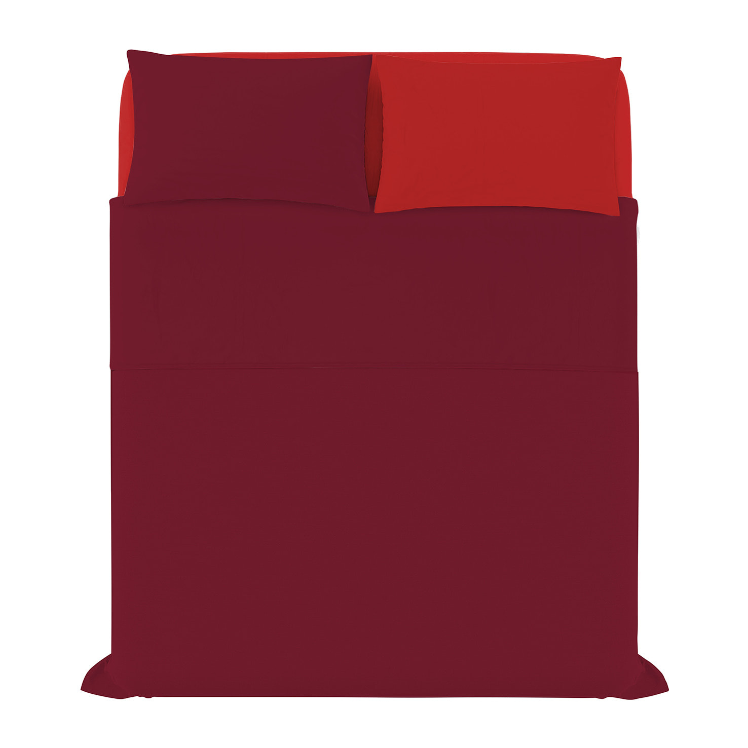 COMPLETO LETTO NATURAL COLOR, 100% Cotone, Made in Italy - BORDEAUX/ROSSO