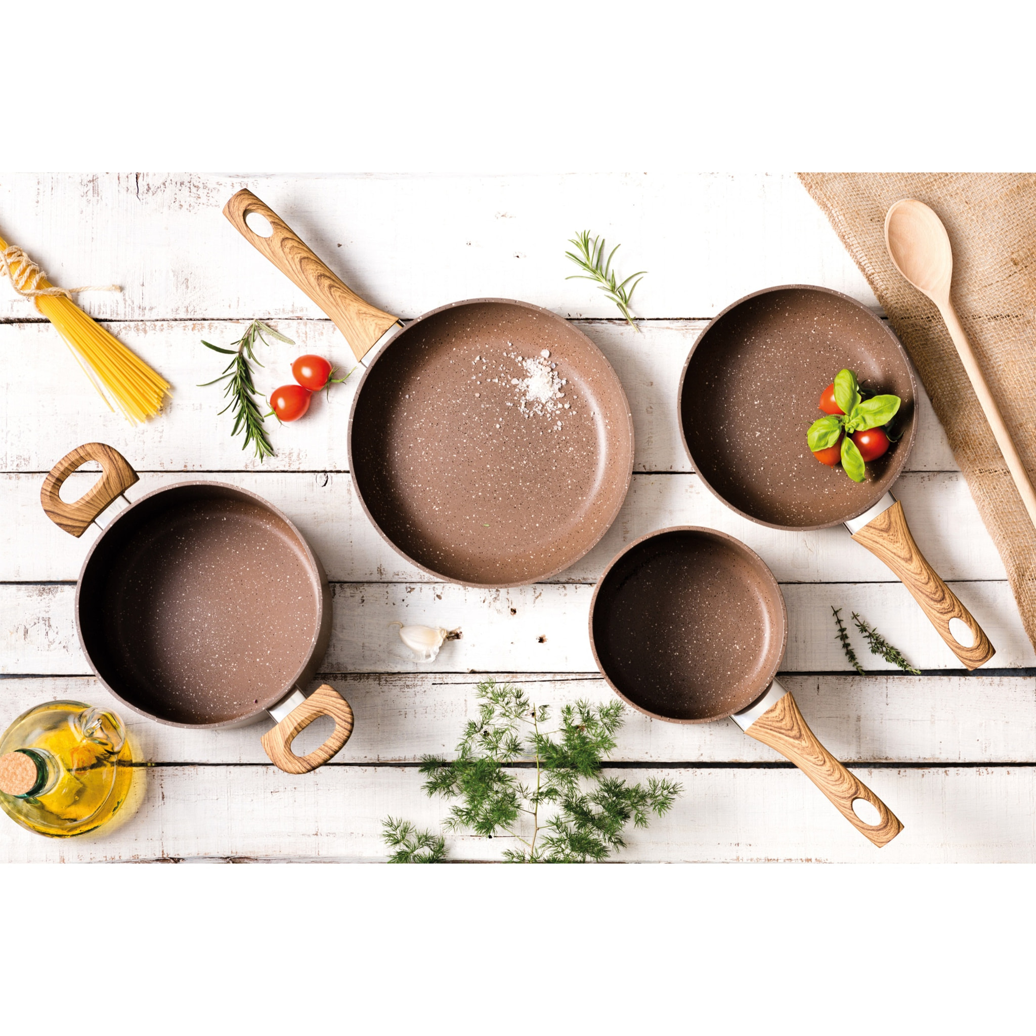 Set de 3 pièces casseroles Excelsa – Wood & Stone, Aluminium Beige