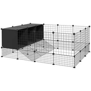 Valla para Mascotas de Bricolaje Parque para Conejos Recinto para Conejos de 39 Paneles con 3 Nidos para Cobayas Conejos y Erizos Negro