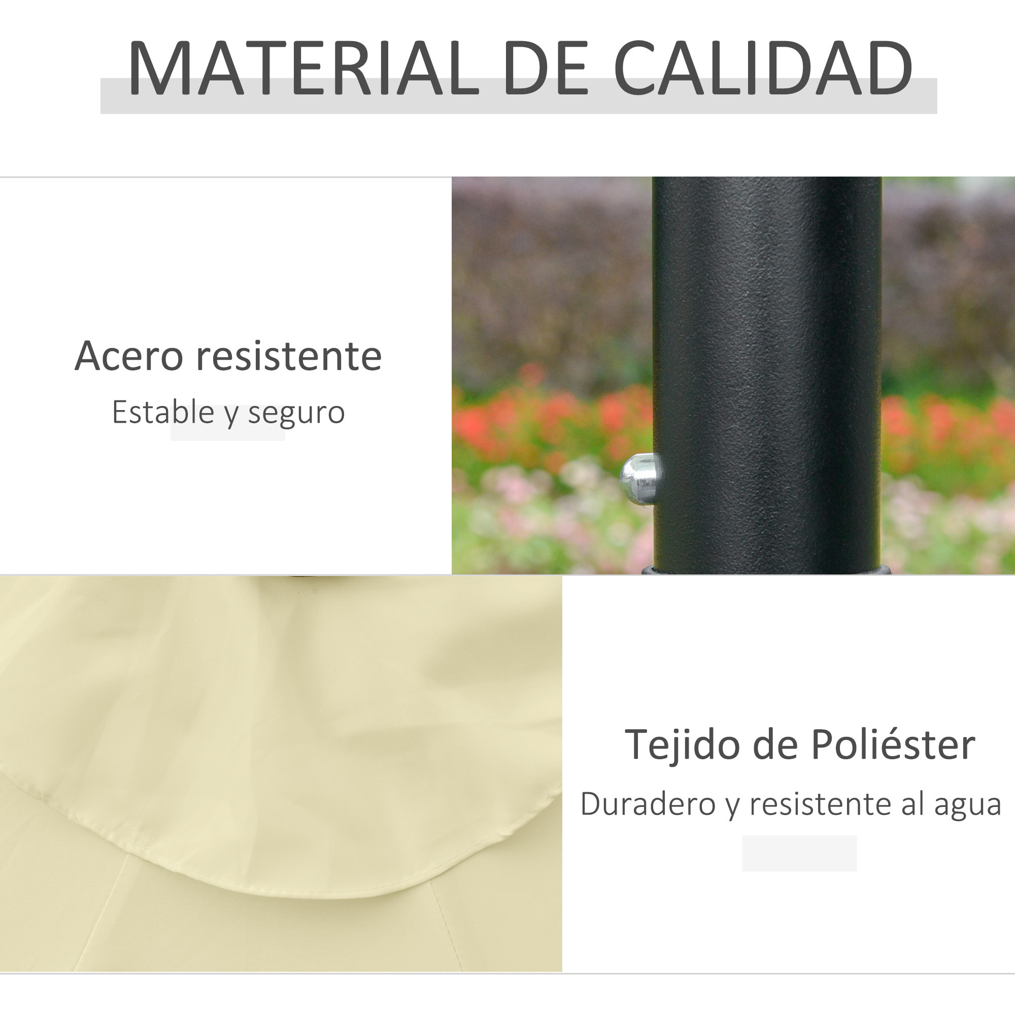 Outsunny Sombrilla Terraza Exterior, Ø265 cm, Sombrilla de Jardín con 32 Luces LED Solares, Poste de Acero y Manivela de Parasol Inclinable, para Patio, Terraza, Beige