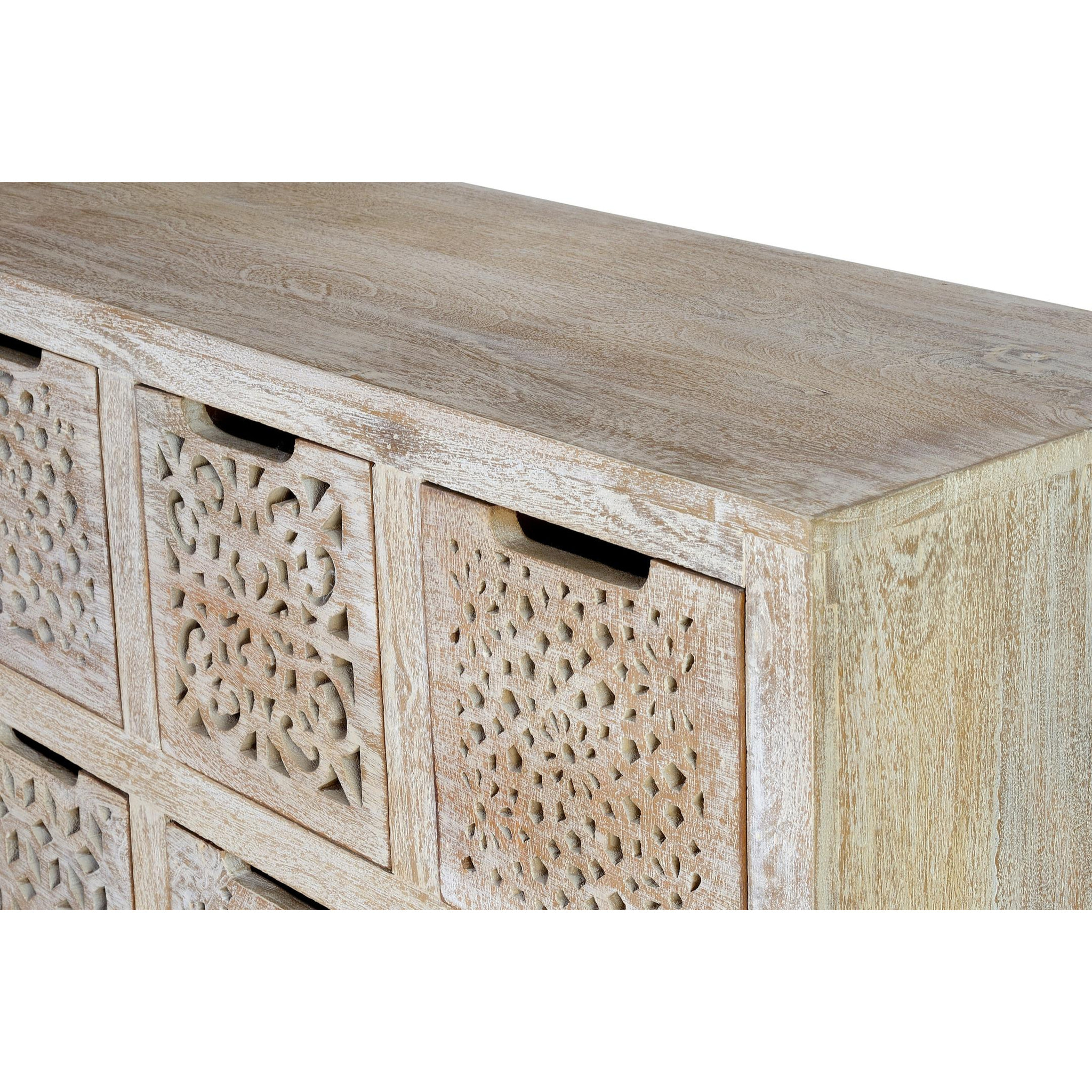 Cómoda de Madera de Mango 112 Cm Estilo Étnico Boho Tallado