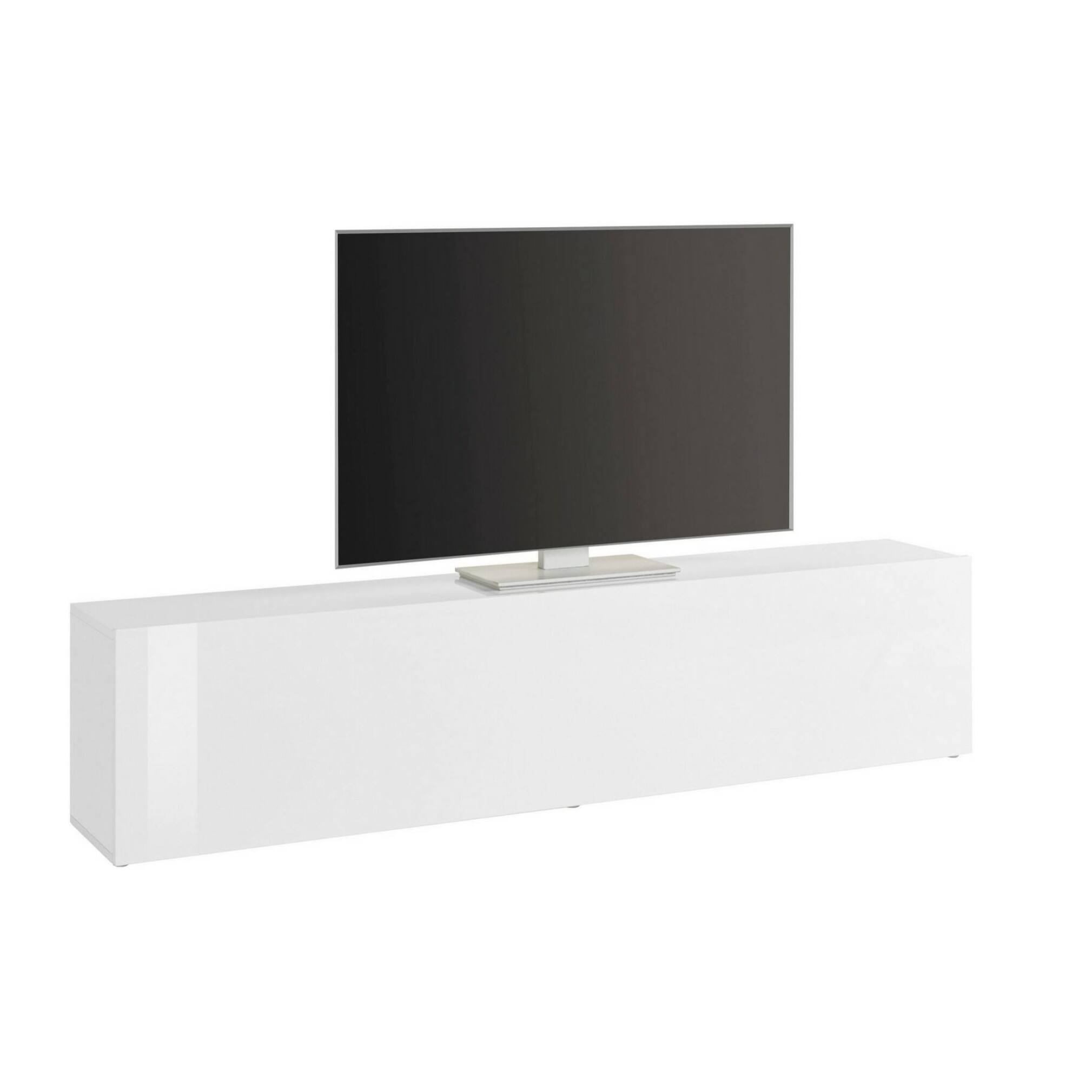 Mobile porta TV Alakazam, Credenza bassa da soggiorno, Base porta televisione, 100% Made in Italy, cm 180x30h40, Bianco lucido