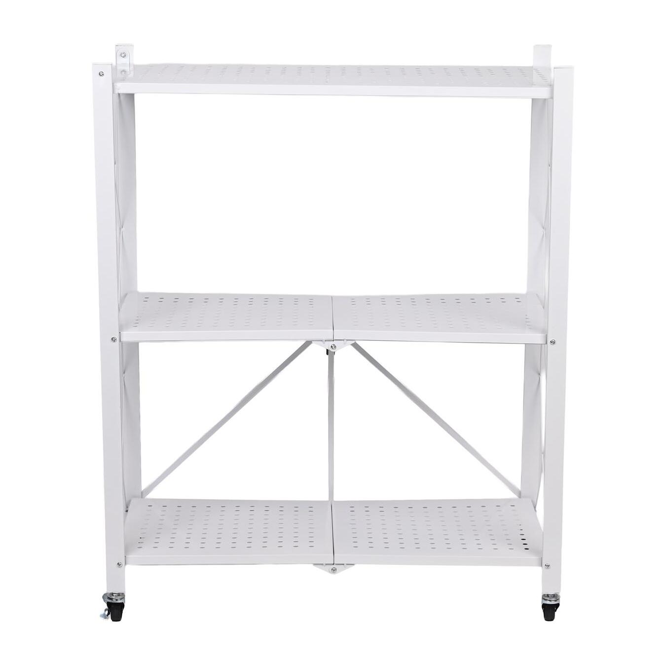 Estantería de Almacenamiento PLEGABLE de 3 Estantes con ruedas, SIN montaje 71x34x89cm color Blanco