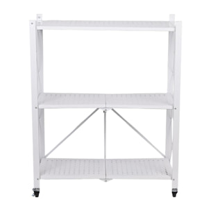 Estantería de Almacenamiento PLEGABLE de 3 Estantes con ruedas, SIN montaje 71x34x89cm color Blanco