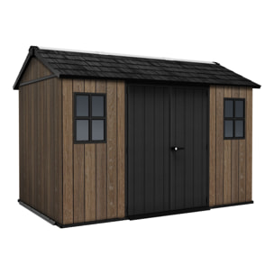 Apex 7511/1175- Casetta da Giardino 350x246x230 cm 2 Ante per deposito attrezzi finitura effetto legno Evotech+ in Resina Marrone e Nero