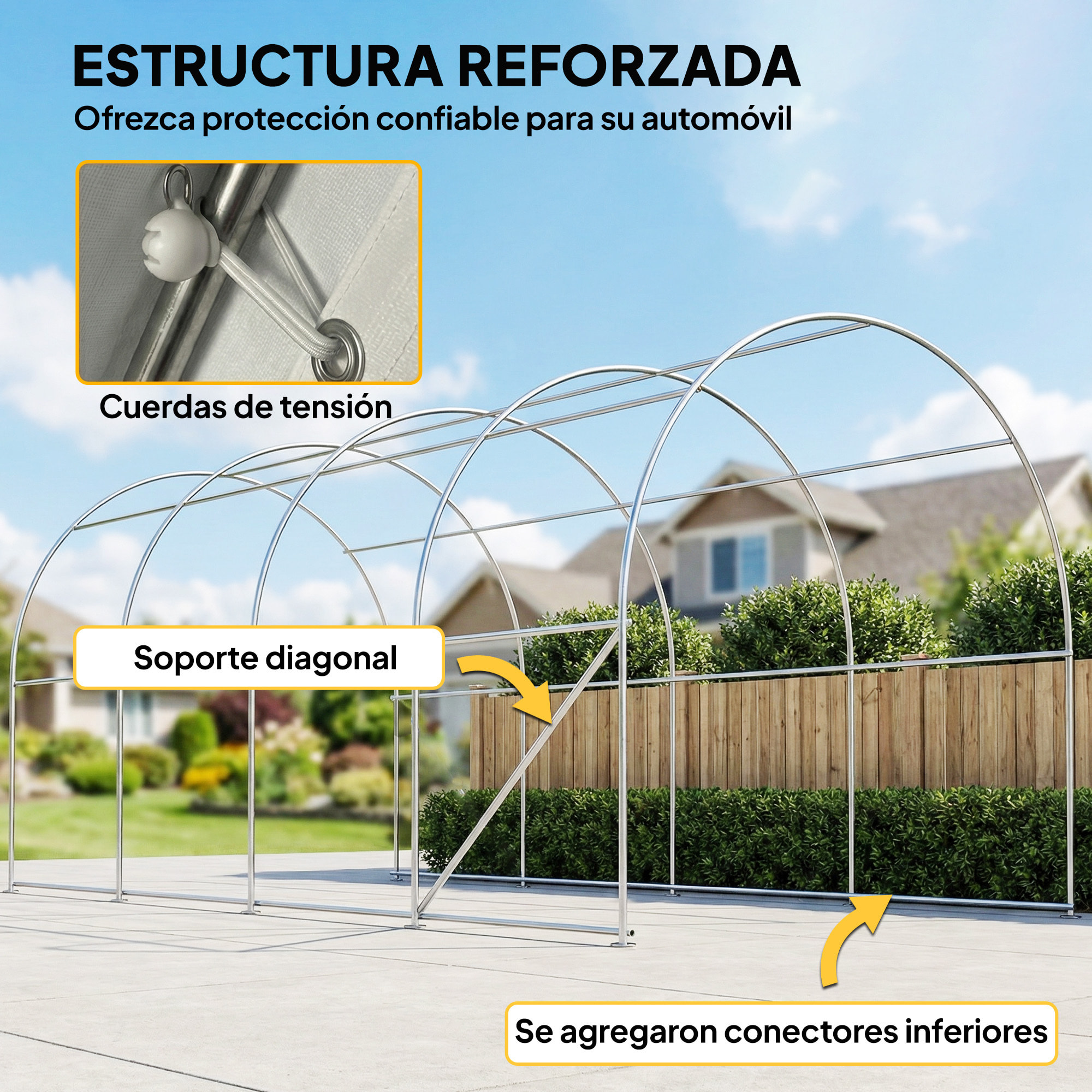 Carpa Garaje Portátil 3x6 m, Garaje Exterior para Coche Impermeable con Puerta Enrollable con Cremalleras y 4 Ventanas, Marco Metal Galvanizado, UPF 30+, Cobertizo de Almacenamiento, Blanco