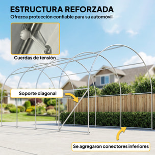 Carpa Garaje Portátil 3x6 m, Garaje Exterior para Coche Impermeable con Puerta Enrollable con Cremalleras y 4 Ventanas, Marco Metal Galvanizado, UPF 30+, Cobertizo de Almacenamiento, Blanco