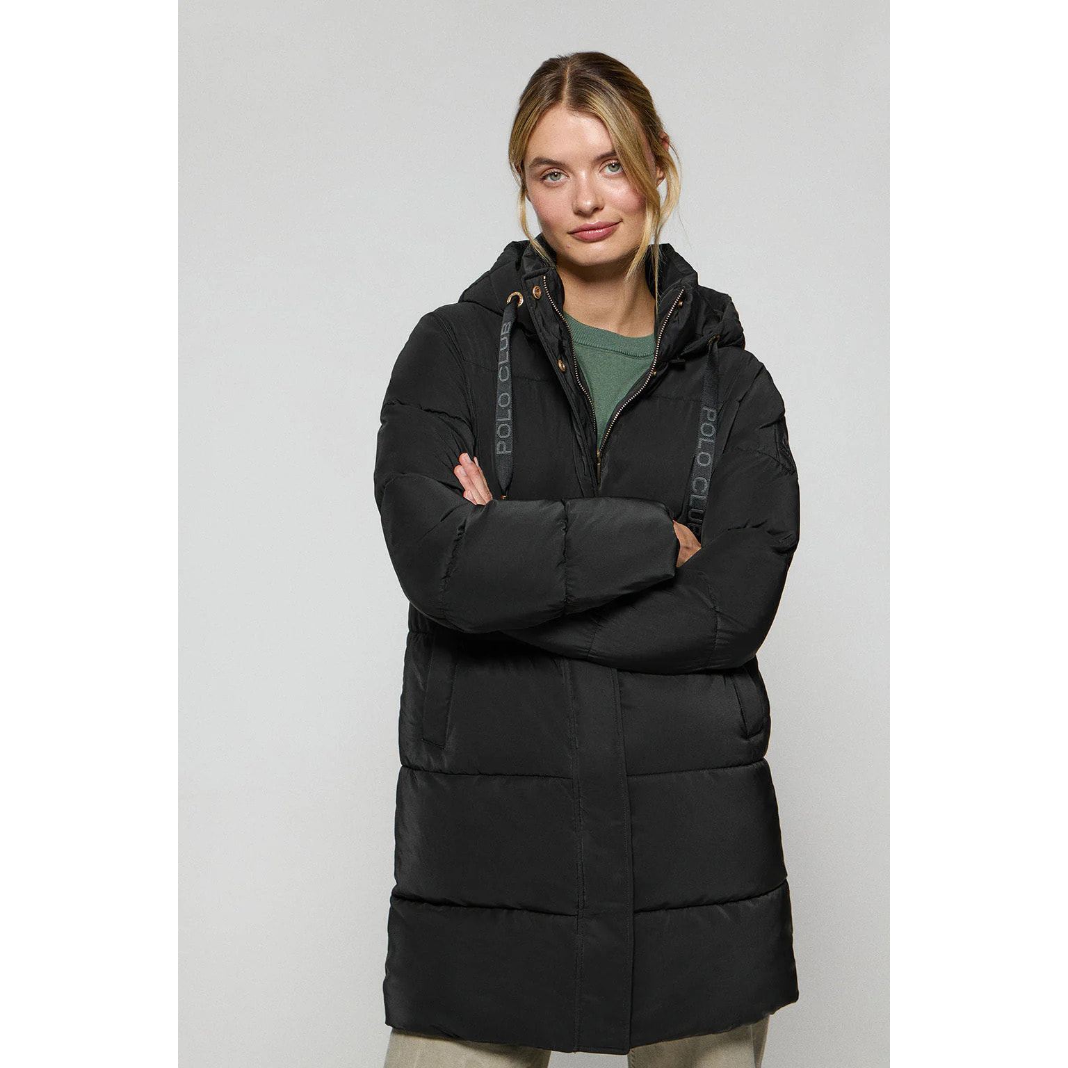 Giaccone Roma nero con cappuccio estraibile e particolari Polo Club