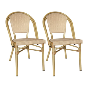 LOT 2 CHAISES EXTERIEUR BEIGE STRUCTURE ALUMIN IUM ASPECT BAMBOU AMALFI