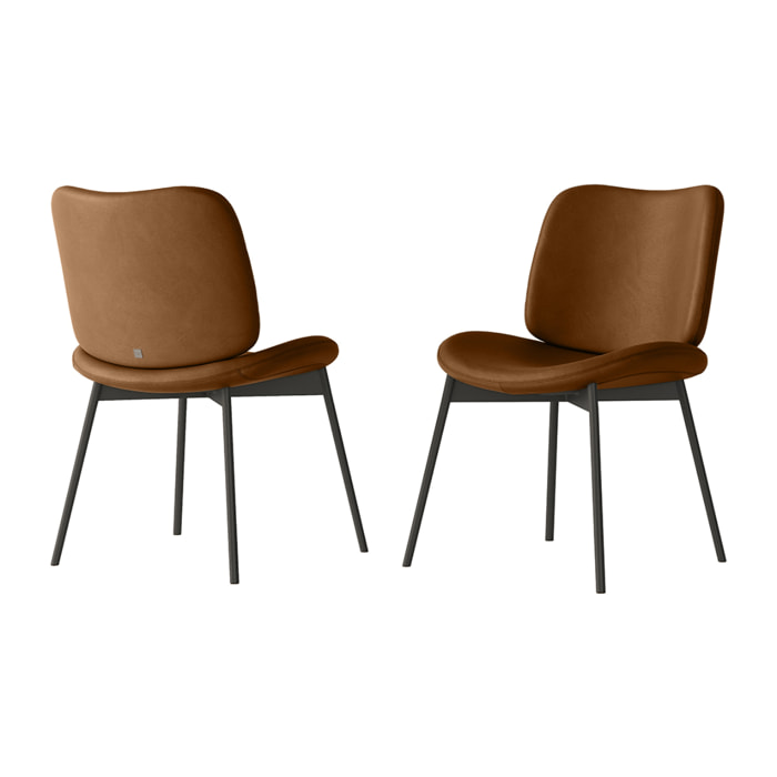 SET DI 2 SEDIE MAKO - STRUTTURA GRIGIO CARBONE, PELLE COGNAC