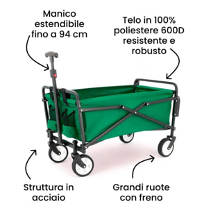 INTRECCI Carrellino Pieghevole da Spiaggia, Resistente a Raggi UV e Ruggine, Impermeabile, Peso max 60kg, con Manico Estensibile, Perfetto per Spiaggia, Pic-Nic e Campeggio, Mod. Lentini