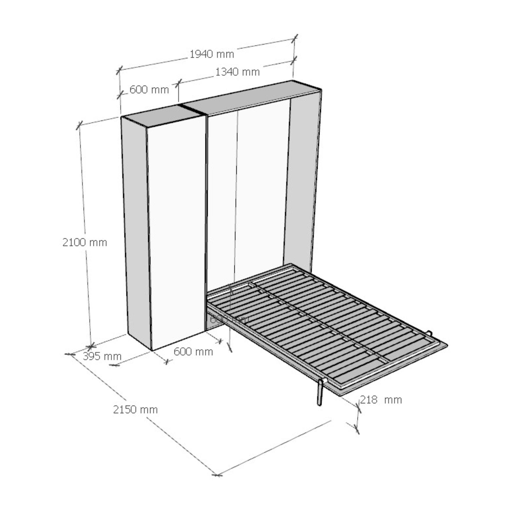 Cama abatible 120 vertical Kentaro con columna Fresno Blanco