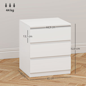 Cómoda 3 Cajones con Cierre Suave, Cómoda Dormitorio, Cajonera para Salón, Oficina, Estilo Moderno, 45x40x52,8 cm, Blanco