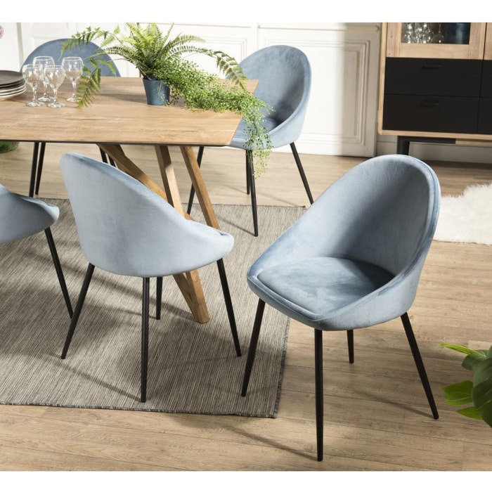 AUGUSTIN - Lot de 2 chaises velours bleu pieds métal noir