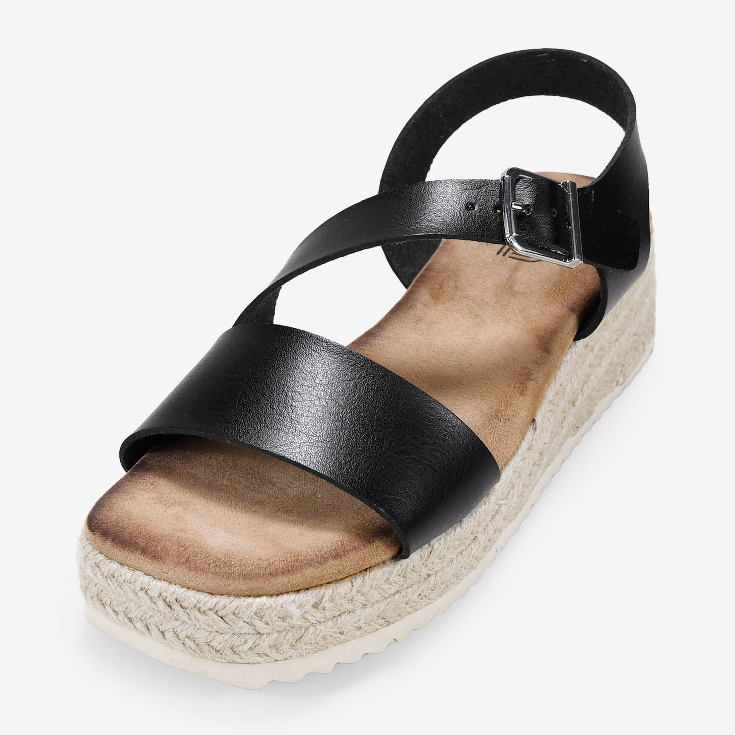 Sandalias de plataforma negras con esparto