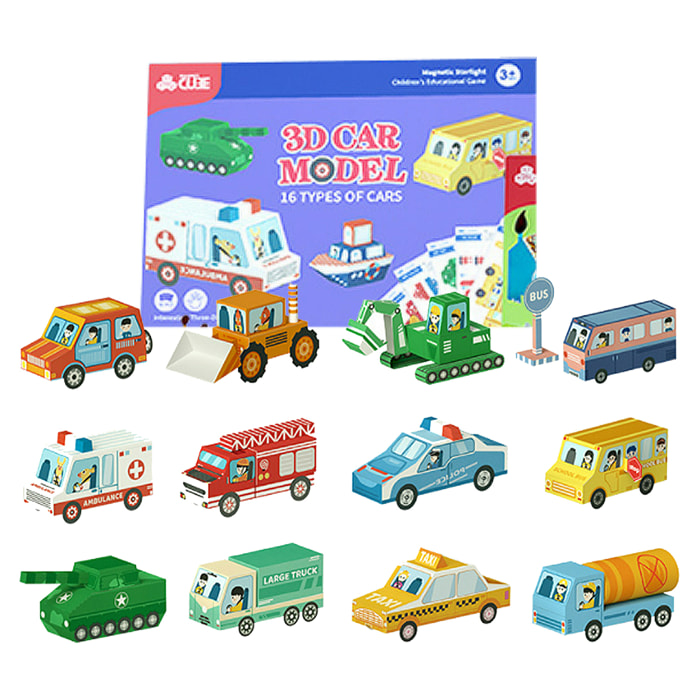 Kit manualidades 3D papel origami. Figuras de coches.