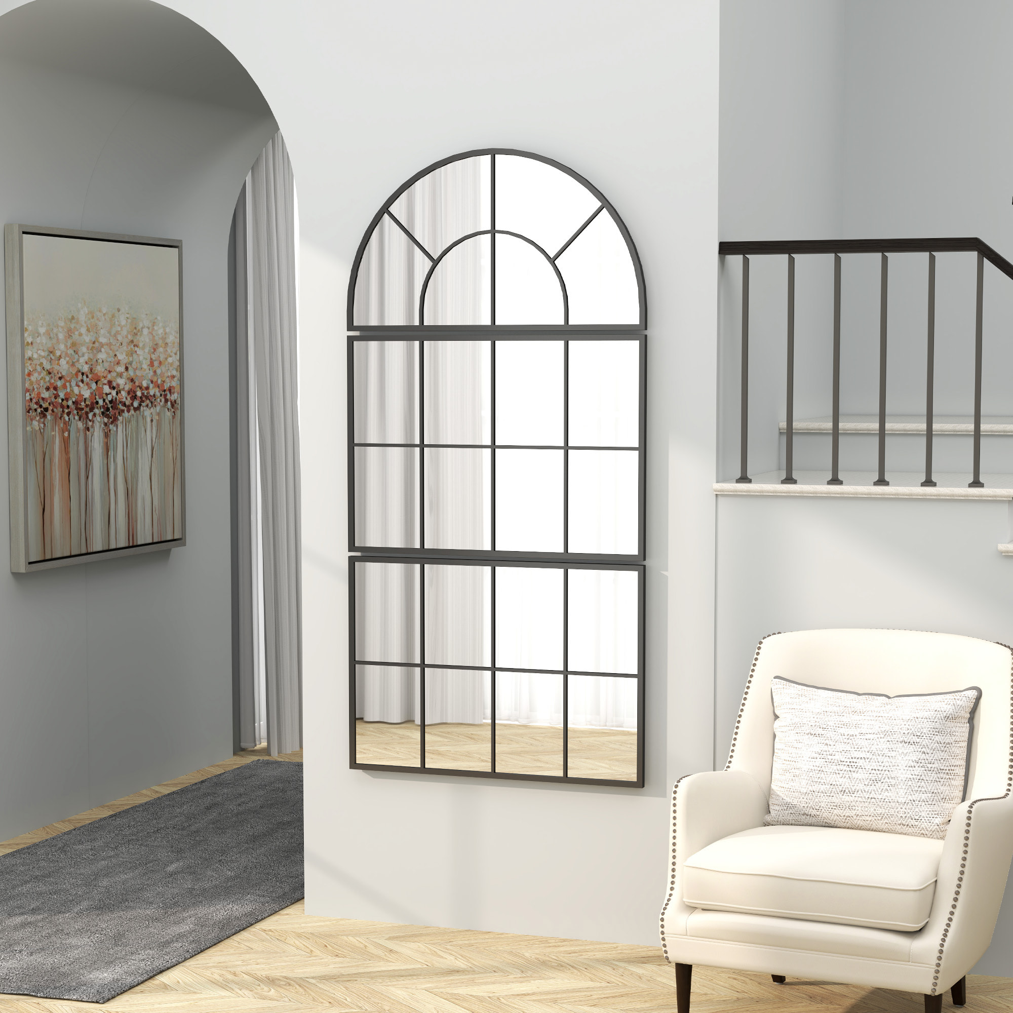 Espejo de Pared, 76x149 cm, 3 Piezas, Espejo de Recibidor con Marco de Metal en Forma de Ventana, Decoración para Salón, Dormitorio, Entrada, Negro