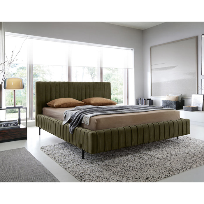 Flavio - lit coffre - 160x200 cm - sommier inclus - en simili - Vert Kaki